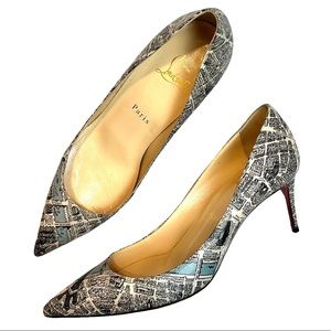 Christian Louboutin Paris Map Print Decollette 554 Style Kate Style 70mm Pumps